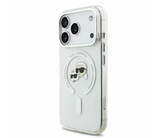 Dėklas Karl Lagerfeld IML K&amp;CH Heads Metal Frame MagSafe Case for iPhone 18 Pro Baltas
