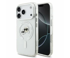 Dėklas Karl Lagerfeld IML K&amp;CH Heads Metal Frame MagSafe Case for iPhone 18 Pro Baltas