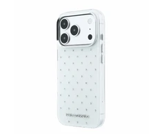 Dėklas Karl Lagerfeld IML Rhinestones Allover and Electroplated Logo skirtas iPhone 18 Pro /17 Pro baltas