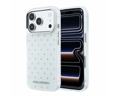 Dėklas Karl Lagerfeld IML Rhinestones Allover and Electroplated Logo skirtas iPhone 18 Pro /17 Pro baltas