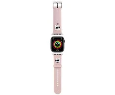 Apyrankė laikrodžiui Apple Watch 1 / 2 / 3 / 4 / 5 / 6 / 7 / 8 / SE / Ultra (42 / 44 / 45 / 49 mm) Karl Lagerfeld Strap 3D Rubber Karl&Choupette Heads (KLAWLSLKCNP) rožinės spalvos