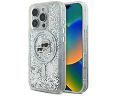 Karl Lagerfeld Liquid Glitter Karl &amp; Choupette Head Magsafe Apple iPhone 16 Pro Max - dėklas telefonui skaidrus