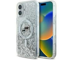 Karl Lagerfeld Liquid Glitter Karl&amp;Choupette Head Magsafe Apple iPhone 16 Case - dėklas telefonui skaidrus