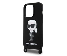 Apple iPhone 15 Pro Max Karl Lagerfeld dėklas juodos spalvos Crossbody silikoninis Ikonik (Klhcp15xcbsknk) juodos spalvos