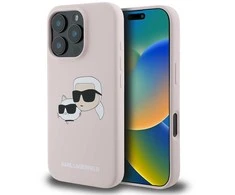Karl Lagerfeld Liquid silikoninis Double Heads MagSafe Apple iPhone 16 Pro dėklas telefonui rožinės spalvos