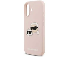 Karl Lagerfeld Liquid Silicone Double Heads MagSafe dėklas skirtas Apple iPhone 17 rožinės spalvos