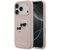 Karl Lagerfeld Liquid Silicone Double Heads MagSafe dėklas skirtas Apple iPhone 17 Pro rožinės spalvos
