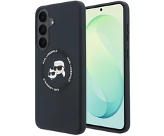 Karl Lagerfeld Liquid Silicone Double Heads magnetinis dėklas, skirtas Samsung Galaxy S26 FE, juodas