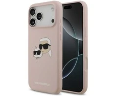Karl Lagerfeld Liquid Silicone Double Heads MagSafe dėklas skirtas Apple iPhone 17 Pro Max rožinės spalvos