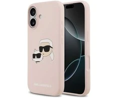 Karl Lagerfeld Liquid Silicone Double Heads MagSafe dėklas skirtas Apple iPhone 17 rožinės spalvos