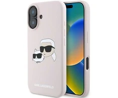 Karl Lagerfeld Liquid silikoninis Double Heads MagSafe Apple iPhone 16 dėklas telefonui rožinės spalvos