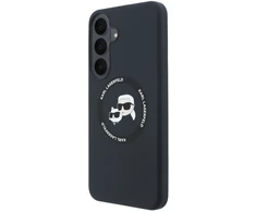 Karl Lagerfeld Liquid Silicone Double Heads magnetinis dėklas, skirtas Samsung Galaxy S26 FE, juodas