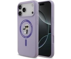 Karl Lagerfeld Liquid Silicone Karl and Choupette MagSafe dėklas skirtas Apple iPhone 17 Pro Max violetinės spalvos