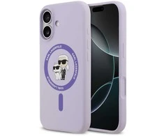 Karl Lagerfeld Liquid Silicone Karl and Choupette MagSafe dėklas skirtas Apple iPhone 17 violetinės spalvos