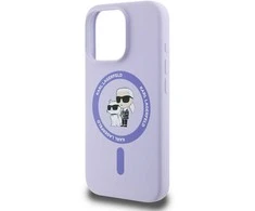 Karl Lagerfeld Liquid silikoninis Karl and Choupette MagSafe Apple iPhone 16 Pro dėklas telefonui violetinės spalvos