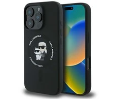 Karl Lagerfeld Liquid Silicone Karl and Choupette MagSafe dėklas skirtas Apple iPhone 16 Pro juodos spalvos