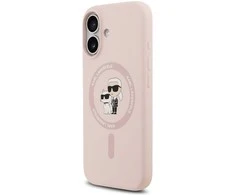 Dėklas Karl Lagerfeld Silicone Karl&amp;Choupette Ring MagSafe skirtas Apple iPhone 17 rožinės spalvos