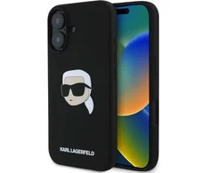 Karl Lagerfeld dėklas skirtas Apple iPhone 16 compatible with MagSafe KLHMP16SSKHPPLK (Sil KL Head Print) juodos spalvos