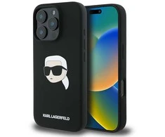 Karl Lagerfeld dėklas skirtas Apple iPhone 16 Pro Max compatible with MagSafe KLHMP16XSKHPPLK (Sil KL Head Print) juodos spalvos