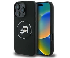 Karl Lagerfeld Liquid Silicone K&amp;CH Heads MagSafe dėklas skirtas Apple iPhone 16 Pro Max juodos spalvos