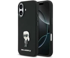 Karl Lagerfeld Liquid Silicone Metal Ikonik dėklas skirtas Apple iPhone 17 juodos spalvos