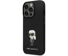 Apple iPhone 15 Pro Karl Lagerfeld silikoninis dėklas Ikonik Metal Pin (KLHCP15LSMHKNPK) juodos spalvos
