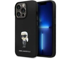 Apple iPhone 15 Pro Karl Lagerfeld silikoninis dėklas Ikonik Metal Pin (KLHCP15LSMHKNPK) juodos spalvos