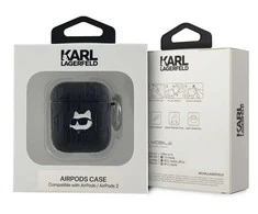 Apple AirPods Karl Lagerfeld Cover Monogram Choupette Head ausinių dėklas juodos spalvos