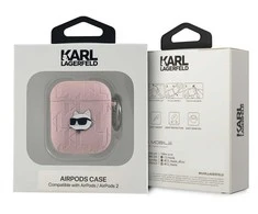 Apple AirPods Karl Lagerfeld Cover Monogram Choupette Head ausinių dėklas rožinės spalvos