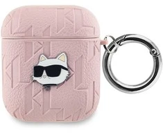 Apple AirPods Karl Lagerfeld Cover Monogram Choupette Head ausinių dėklas rožinės spalvos