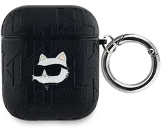 Apple AirPods Karl Lagerfeld Cover Monogram Choupette Head ausinių dėklas juodos spalvos