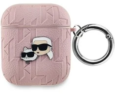 Apple AirPods Karl Lagerfeld Cover Monogram Karl & Choupette Head ausinių dėklas rožinės spalvos