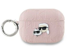 Apple AirPods Pro 2 Karl Lagerfeld Cover Monogram Karl &amp; Choupette Head ausinių dėklas rožinės spalvos