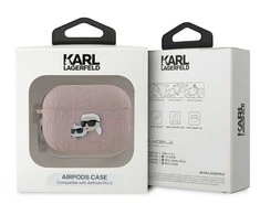 Apple AirPods Pro 2 Karl Lagerfeld Cover Monogram Karl &amp; Choupette Head ausinių dėklas rožinės spalvos