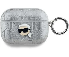 Karl Lagerfeld PU Embossed Karl Head dėklas ausinėms AirPods Pro sidabrinės spalvos