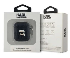 Apple AirPods Karl Lagerfeld Cover Monogram Karl Head ausinių dėklas juodos spalvos