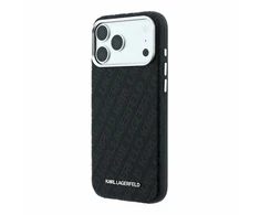 Dėklas Karl Lagerfeld Grained Allover Logo Metal Elongated skirtas iPhone 18 Pro Max/17 Pro Max juodas