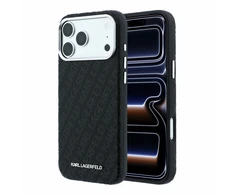 Dėklas Karl Lagerfeld Grained Allover Logo Metal Elongated MagSafe skirtas iPhone 18 Pro / 17 Pro juodas
