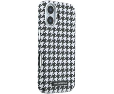 Karl Lagerfeld PU Houndstooth Resin Plate MagSafe dėklas skirtas Apple iPhone 17 juodos spalvos