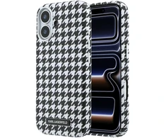 Karl Lagerfeld PU Houndstooth Resin Plate MagSafe dėklas skirtas Apple iPhone 17 juodos spalvos