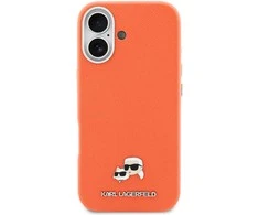 Karl Lagerfeld PU Karl and Choupette Heads Pins MagSafe dėklas skirtas Apple iPhone 17 Oranžinis