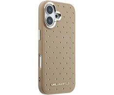 Karl Lagerfeld PU Perforated Gold Dots MagSafe dėklas skirtas Apple iPhone 17 rusvai gelsvas