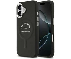 Karl Lagerfeld PU RSG Logo MagSafe dėklas skirtas Apple iPhone 17 juodos spalvos