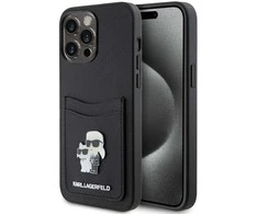 Karl Lagerfeld dėklas, skirtas iPhone 15 Pro Max 6,7" KLHCP15XSAPKCNPK juodas kietas dėklas Saffiano Cardslot KC Metal P