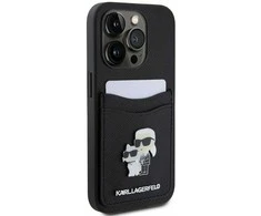Karl Lagerfeld KLHCP15LSAPKCNPK Apple iPhone 15 Pro 6.1″ juodos spalvos kietas dėklas Saffiano Cardslot Karl&amp;Choup