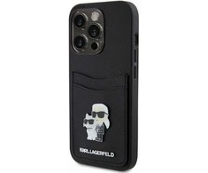 Karl Lagerfeld KLHCP15LSAPKCNPK Apple iPhone 15 Pro 6.1″ juodos spalvos kietas dėklas Saffiano Cardslot Karl&amp;Choup