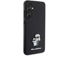 Samsung Galaxy S24 Plus Karl Lagerfeld dėklas Saffiano Karl & Choupette Metal Pin (KLHCS24MPSAKCMPK) juodos spalvos