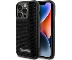 Karl Lagerfeld dėklas, skirtas iPhone 15 Pro 6,1 KLHCP15LHDSPLK juodos spalvos kietas dėklas , skirtas Rhinestone Logo Metal Plate