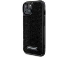 Apple iPhone 15 Karl Lagerfeld dėklas Rhinestone Logo Metal Plate (KLHCP15SHDSPLK) juodos spalvos