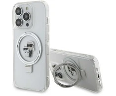 Karl Lagerfeld dėklas, skirtas iPhone 15 Pro 6,1 KLHMP15LHMRSKCH baltos spalvos HC MAGSAFE RINGSTAND KC